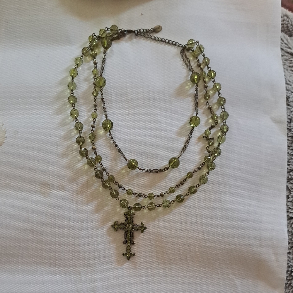Icing Olive Beaded Cross Necklace